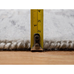 3'x5'3" Light Gray, Hand Knotted, Cut And Loop Pile, Modern Design, Hand Spun Undyed Natural Wool, Oriental Rug FWR547614