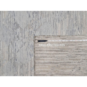 3'x5'3" Light Gray, Hand Knotted, Cut And Loop Pile, Modern Design, Hand Spun Undyed Natural Wool, Oriental Rug FWR547614