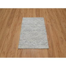 Load image into Gallery viewer, 2&#39;x3&#39; Pastel Gray, Cut And Loop Pile, Modern Design, Hand Spun Undyed Natural Wool, Hand Knotted, Mat, Oriental Rug FWR547632