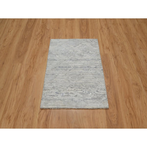 2'x3' Pastel Gray, Cut And Loop Pile, Modern Design, Hand Spun Undyed Natural Wool, Hand Knotted, Mat, Oriental Rug FWR547632