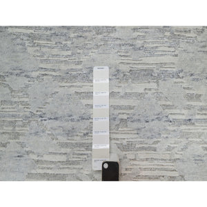 2'x3' Pastel Gray, Cut And Loop Pile, Modern Design, Hand Spun Undyed Natural Wool, Hand Knotted, Mat, Oriental Rug FWR547632