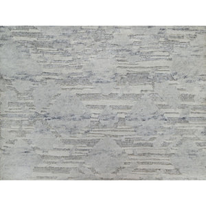 2'x3' Pastel Gray, Cut And Loop Pile, Modern Design, Hand Spun Undyed Natural Wool, Hand Knotted, Mat, Oriental Rug FWR547632