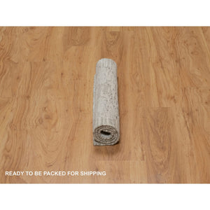 2'x3' Pastel Gray, Cut And Loop Pile, Modern Design, Hand Spun Undyed Natural Wool, Hand Knotted, Mat, Oriental Rug FWR547632