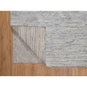 3'x5'1" Cloud Gray, Modern Design, Hand Spun Undyed Natural Wool, Cut And Loop Pile, Hand Knotted, Oriental Rug FWR547680