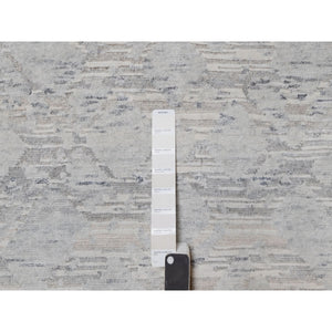 3'x5'1" Cloud Gray, Modern Design, Hand Spun Undyed Natural Wool, Cut And Loop Pile, Hand Knotted, Oriental Rug FWR547680