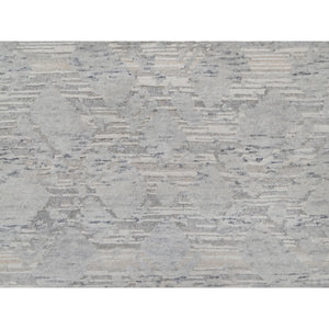 3'x5'1" Cloud Gray, Modern Design, Hand Spun Undyed Natural Wool, Cut And Loop Pile, Hand Knotted, Oriental Rug FWR547680