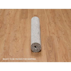 3'x5'1" Cloud Gray, Modern Design, Hand Spun Undyed Natural Wool, Cut And Loop Pile, Hand Knotted, Oriental Rug FWR547680