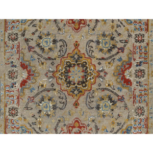 2'6"x11'10" Beaver Brown, The Sunset Rosettes, Hand Knotted, Wool And Pure Silk, Soft To The Touch, Runner, Oriental Rug FWR547716