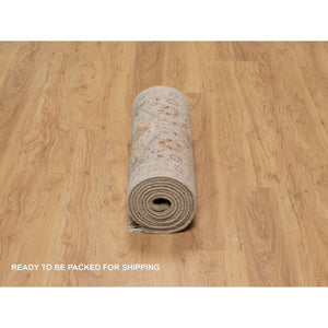 2'6"x11'10" Beaver Brown, The Sunset Rosettes, Hand Knotted, Wool And Pure Silk, Soft To The Touch, Runner, Oriental Rug FWR547716