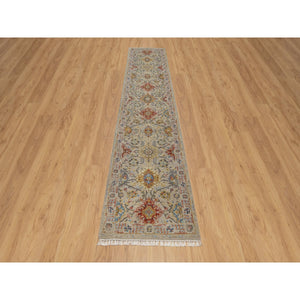 2'6"x11'10" Desert Sand Brown, The Sunset Rosettes With Soft Colors, Hand Knotted, Wool And Pure Silk, Runner, Oriental Rug FWR547722