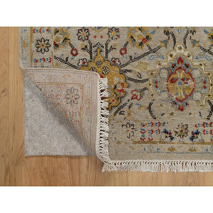4'1"x6' Khaki Brown, Soft To The Touch Pile, The Sunset Rosettes, Hand Knotted, Wool And Pure Silk, Oriental Rug FWR547728