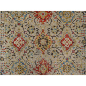 4'1"x6' Khaki Brown, Soft To The Touch Pile, The Sunset Rosettes, Hand Knotted, Wool And Pure Silk, Oriental Rug FWR547728