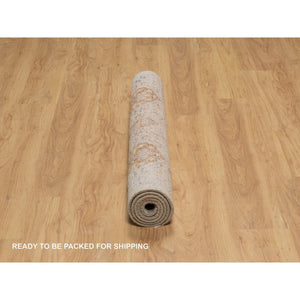 4'1"x6' Khaki Brown, Soft To The Touch Pile, The Sunset Rosettes, Hand Knotted, Wool And Pure Silk, Oriental Rug FWR547728