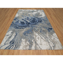 Load image into Gallery viewer, 9&#39;1&quot;x12&#39;1&quot; Aegean Blue With Ivory, Abstract Design, Wool And Silk, Hi-low Pile, Hand Knotted, Lush And Plush, Oriental Rug FWR547734