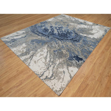 Load image into Gallery viewer, 9&#39;1&quot;x12&#39;1&quot; Aegean Blue With Ivory, Abstract Design, Wool And Silk, Hi-low Pile, Hand Knotted, Lush And Plush, Oriental Rug FWR547734
