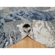 Load image into Gallery viewer, 9&#39;1&quot;x12&#39;1&quot; Aegean Blue With Ivory, Abstract Design, Wool And Silk, Hi-low Pile, Hand Knotted, Lush And Plush, Oriental Rug FWR547734