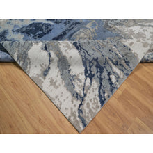 Load image into Gallery viewer, 9&#39;1&quot;x12&#39;1&quot; Aegean Blue With Ivory, Abstract Design, Wool And Silk, Hi-low Pile, Hand Knotted, Lush And Plush, Oriental Rug FWR547734