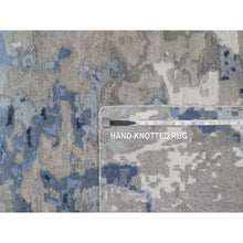 Load image into Gallery viewer, 9&#39;1&quot;x12&#39;1&quot; Aegean Blue With Ivory, Abstract Design, Wool And Silk, Hi-low Pile, Hand Knotted, Lush And Plush, Oriental Rug FWR547734