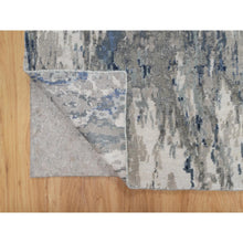 Load image into Gallery viewer, 2&#39;7&quot;x10&#39;2&quot; Yale Blue with Ivory, Abstract Design, Wool and Silk, Hi-low Pile, Hand Knotted, Lush and Plush, Runner, Oriental Rug FWR547740