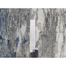 Load image into Gallery viewer, 2&#39;7&quot;x10&#39;2&quot; Yale Blue with Ivory, Abstract Design, Wool and Silk, Hi-low Pile, Hand Knotted, Lush and Plush, Runner, Oriental Rug FWR547740