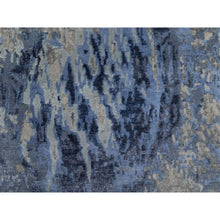 Load image into Gallery viewer, 2&#39;7&quot;x10&#39;2&quot; Yale Blue with Ivory, Abstract Design, Wool and Silk, Hi-low Pile, Hand Knotted, Lush and Plush, Runner, Oriental Rug FWR547740