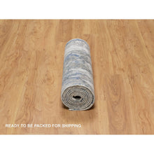 Load image into Gallery viewer, 2&#39;7&quot;x10&#39;2&quot; Yale Blue with Ivory, Abstract Design, Wool and Silk, Hi-low Pile, Hand Knotted, Lush and Plush, Runner, Oriental Rug FWR547740