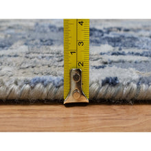 Load image into Gallery viewer, 2&#39;7&quot;x10&#39;2&quot; Yale Blue with Ivory, Abstract Design, Wool and Silk, Hi-low Pile, Hand Knotted, Lush and Plush, Runner, Oriental Rug FWR547740
