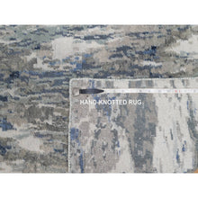 Load image into Gallery viewer, 2&#39;7&quot;x10&#39;2&quot; Yale Blue with Ivory, Abstract Design, Wool and Silk, Hi-low Pile, Hand Knotted, Lush and Plush, Runner, Oriental Rug FWR547740