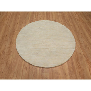 5'x5' Linen White, Hand Knotted, Modern, Plain Design, Lori Buft Gabbeh, Thick and Plush, Pure Wool, Round, Oriental Rug FWR547776