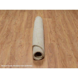 5'x5' Linen White, Hand Knotted, Modern, Plain Design, Lori Buft Gabbeh, Thick and Plush, Pure Wool, Round, Oriental Rug FWR547776