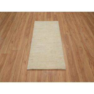 2'4"x11'5" Parchment White, Thick And Plush, Modern, Plain Design, Lori Buft Gabbeh, Pure Wool, Hand Knotted, Runner, Oriental Rug FWR547806