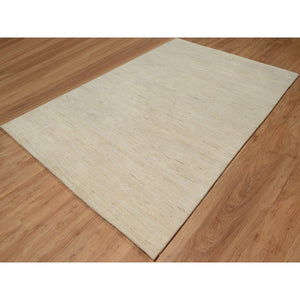 6'4"x9'9" Swan White, Modern, Plain Design, Lori Buft Gabbeh, Thick And Plush, Pure Wool, Hand Knotted, Oriental Rug FWR547812