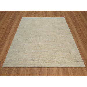 7'1"x7'1" Linen White, Hand Knotted, Modern, Plain Design, Lori Buft Gabbeh, Thick and Plush, Pure Wool, Square, Oriental Rug FWR547818