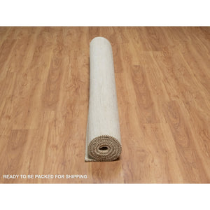 7'1"x7'1" Linen White, Hand Knotted, Modern, Plain Design, Lori Buft Gabbeh, Thick and Plush, Pure Wool, Square, Oriental Rug FWR547818