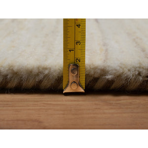 7'1"x7'1" Linen White, Hand Knotted, Modern, Plain Design, Lori Buft Gabbeh, Thick and Plush, Pure Wool, Square, Oriental Rug FWR547818