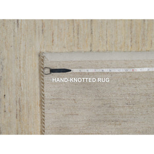 7'1"x7'1" Linen White, Hand Knotted, Modern, Plain Design, Lori Buft Gabbeh, Thick And Plush, Pure Wool, Square, Oriental Rug FWR547818