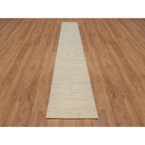 2'8"x16' Bone White, Lori Buft Gabbeh, Modern, Plain Design, Thick and Plush, Pure Wool, Hand Knotted, XL Runner, Oriental Rug FWR547824