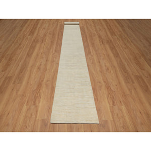 2'6"x17'8" Chiffon White, Pure Wool, Modern, Plain Design, Lori Buft Gabbeh, Thick and Plush, Hand Knotted, XL Runner, Oriental Rug FWR547830