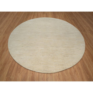 9'10"x9'10" Bone White, Thick and Plush, Modern, Plain Design, Lori Buft Gabbeh, Pure Wool, Hand Knotted, Round, Oriental Rug FWR547842