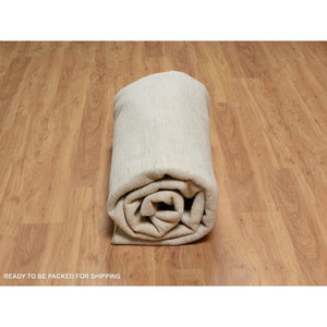 9'10"x9'10" Bone White, Thick and Plush, Modern, Plain Design, Lori Buft Gabbeh, Pure Wool, Hand Knotted, Round, Oriental Rug FWR547842
