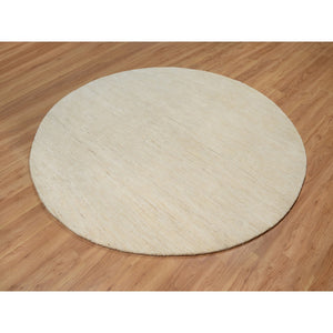 7'9"x7'9" Linen White, Pure Wool, Modern, Plain Design, Lori Buft Gabbeh, Thick and Plush, Hand Knotted, Round, Oriental Rug FWR547848