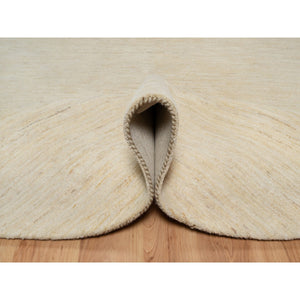 7'9"x7'9" Linen White, Pure Wool, Modern, Plain Design, Lori Buft Gabbeh, Thick and Plush, Hand Knotted, Round, Oriental Rug FWR547848