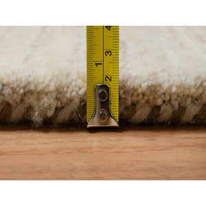 7'9"x7'9" Linen White, Pure Wool, Modern, Plain Design, Lori Buft Gabbeh, Thick and Plush, Hand Knotted, Round, Oriental Rug FWR547848
