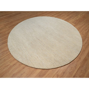 9'x9' Parchment White, Hand Knotted, Lori Buft Gabbeh, Modern, Plain Design, Thick and Plush, Pure Wool, Round, Oriental Rug FWR547860