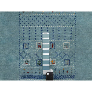 3'x5'6" Stone Blue, Lori Buft Gabbeh With Small Animal Figurines, Modern, Thick And Plush, 100% Wool, Hand Knotted, Oriental Rug FWR547866