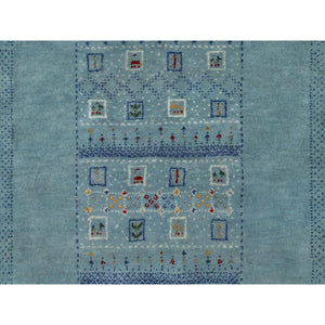 3'x5'6" Stone Blue, Lori Buft Gabbeh With Small Animal Figurines, Modern, Thick And Plush, 100% Wool, Hand Knotted, Oriental Rug FWR547866