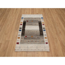 Load image into Gallery viewer, 3&#39;x5&#39; Chiffon White, Modern, Lori Buft Gabbeh With Small Animal And Human Figurines, Thick And Plush, Pure Wool, Hand Knotted, Oriental Rug FWR547878
