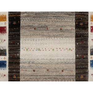 3'x5' Chiffon White, Modern, Lori Buft Gabbeh With Small Animal And Human Figurines, Thick And Plush, Pure Wool, Hand Knotted, Oriental Rug FWR547878