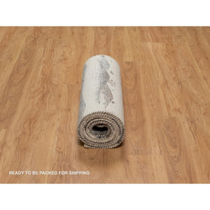 2'6"x9'10" Chiffon White, Modern, Lori Buft Gabbeh with Small Animal Figurines, Hills Design, Thick and Plush, 100% Wool, Hand Knotted, Runner, Oriental Rug FWR547902