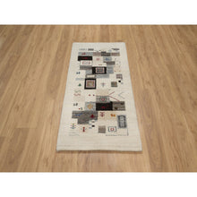 Load image into Gallery viewer, 2&#39;5&quot;x4&#39;9&quot; Alabaster White, Lori Buft Gabbeh With Small Animal Figurines, Thick And Plush, Modern, Pure Wool, Hand Knotted, Short Runner, Oriental Rug FWR547908